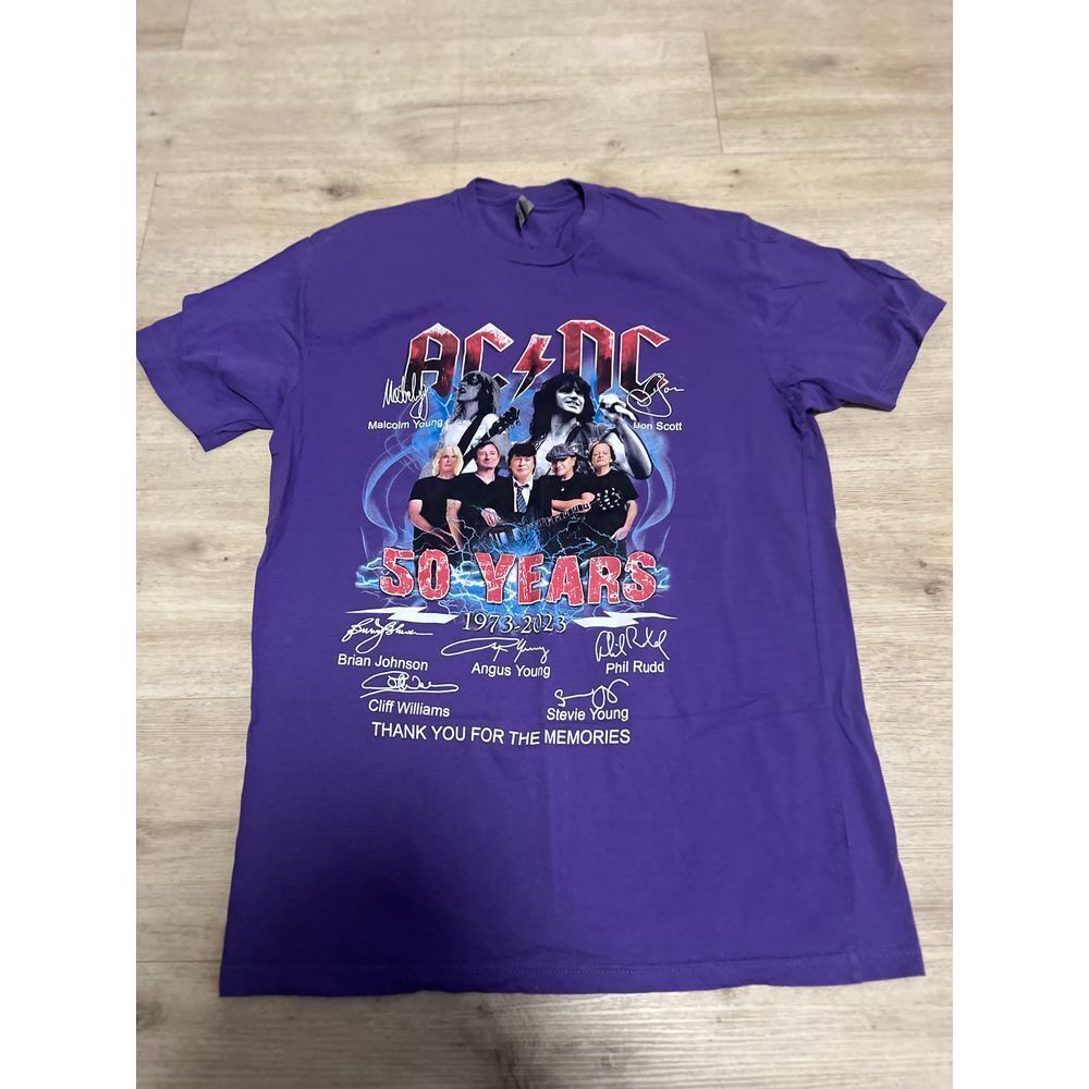 ACDC 50th Anniversary Mens Shirt Purple Size Large‎ Angus Young Bon Scott